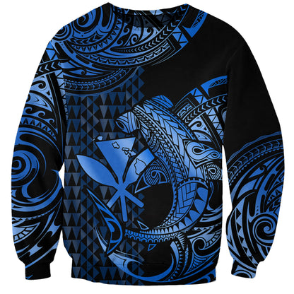 Custom Personalised Hawaii Hammerhead Shark Sweatshirt Polynesian Kakau With Kanaka Blue