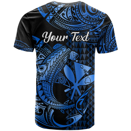 (Custom Personalised) Hawaii Hammerhead Shark T Shirt Polynesian Kakau With Kanaka Blue