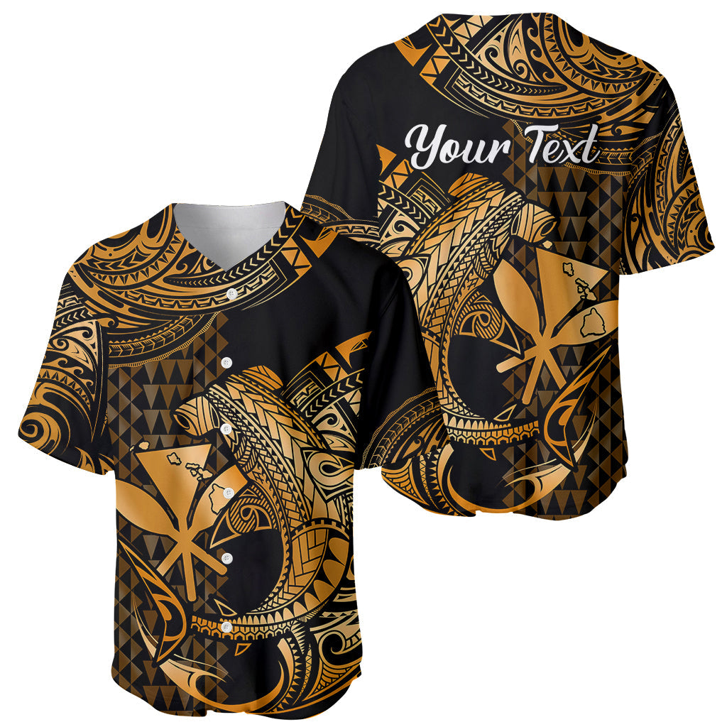 (Custom Personalised) Hawaii Hammerhead Shark Baseball Jersey Polynesian Kakau With Kanaka Gold