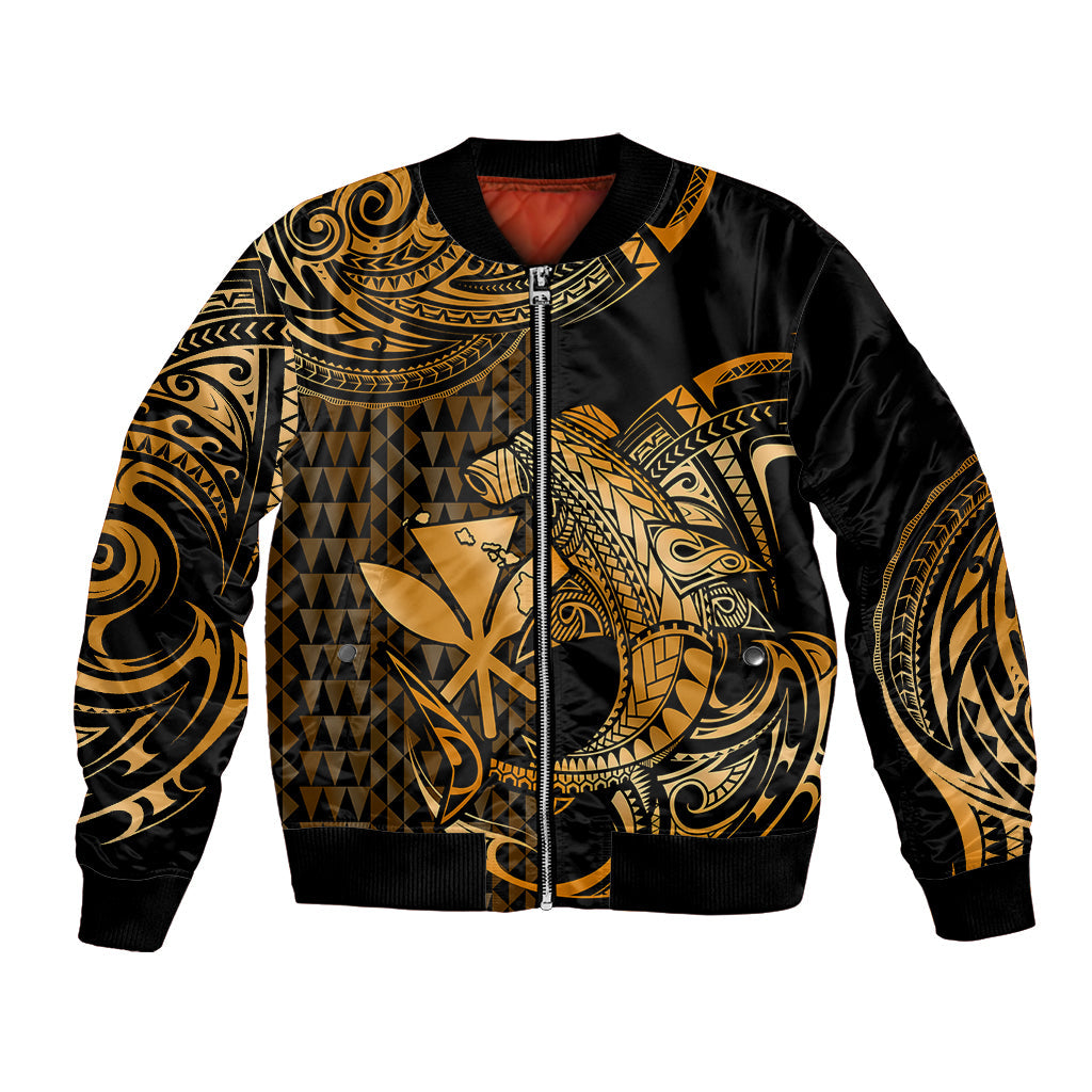 (Custom Personalised) Hawaii Hammerhead Shark Bomber Jacket Polynesian Kakau With Kanaka Gold