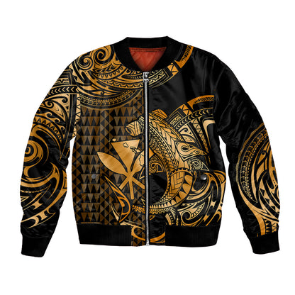 (Custom Personalised) Hawaii Hammerhead Shark Bomber Jacket Polynesian Kakau With Kanaka Gold