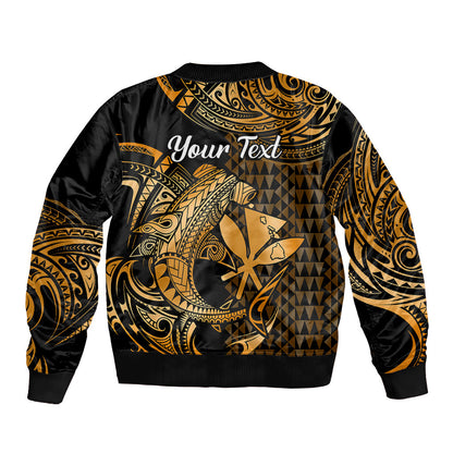 (Custom Personalised) Hawaii Hammerhead Shark Bomber Jacket Polynesian Kakau With Kanaka Gold