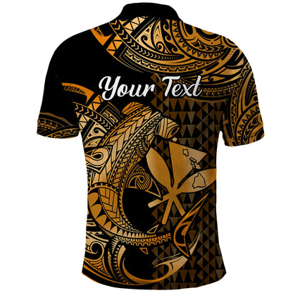 Hawaii Hammerhead Shark Polo Shirt Polynesian Kakau With Kanaka Gold