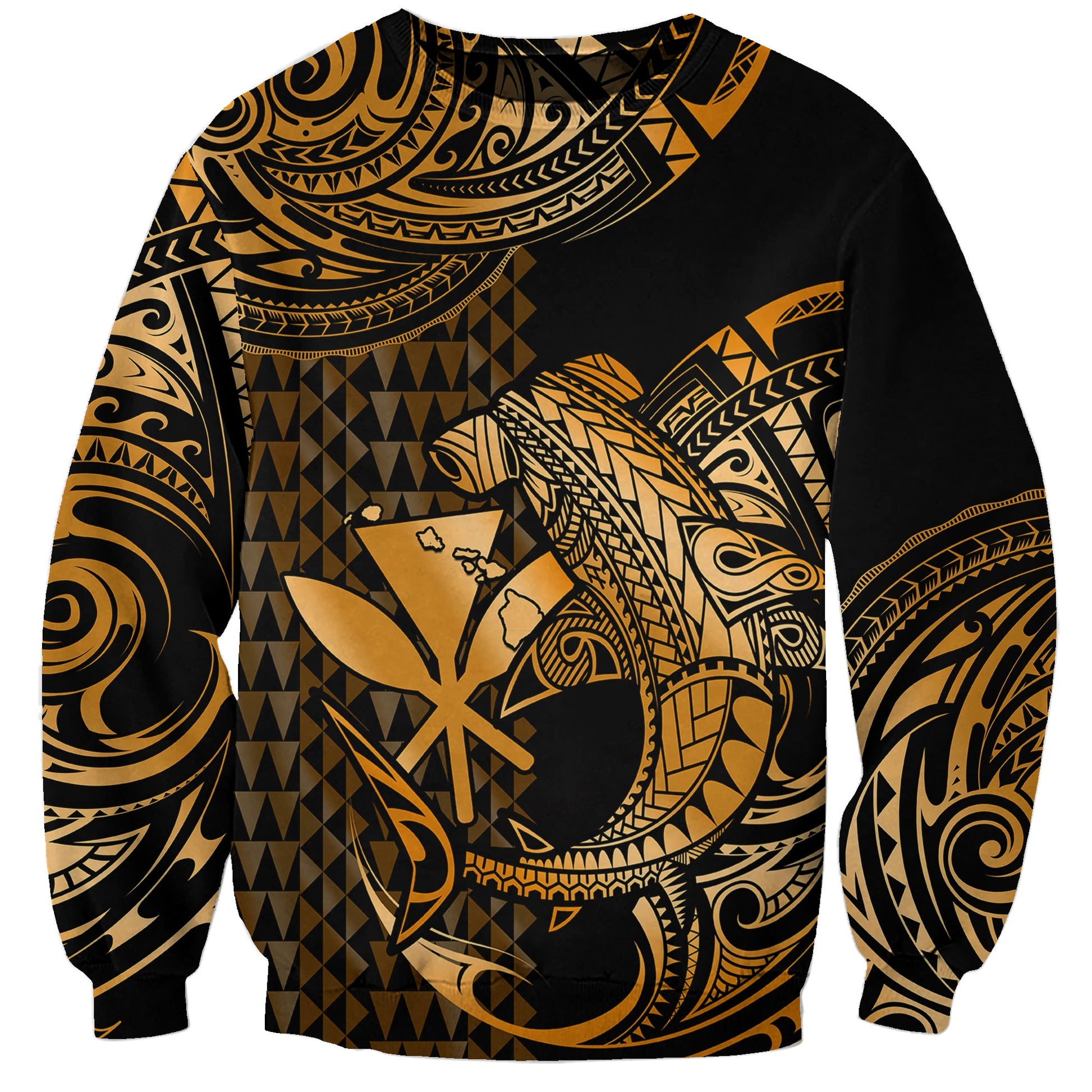 Custom Personalised Hawaii Hammerhead Shark Sweatshirt Polynesian Kakau With Kanaka Gold