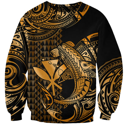 Custom Personalised Hawaii Hammerhead Shark Sweatshirt Polynesian Kakau With Kanaka Gold