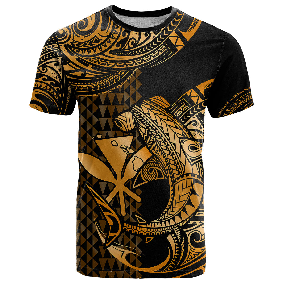 Custom Personalised Hawaii Hammerhead Shark T Shirt Polynesian Kakau With Kanaka Gold