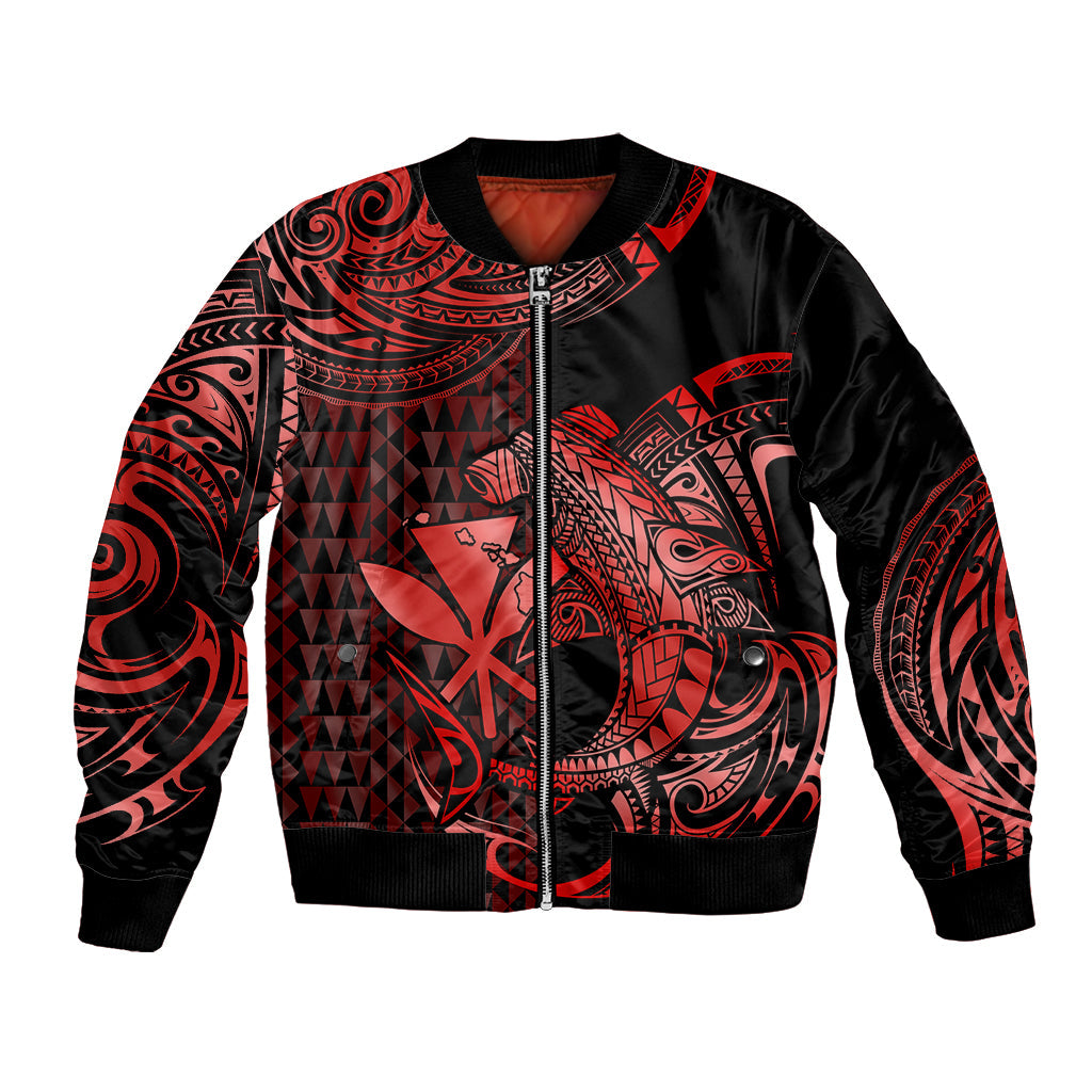 (Custom Personalised) Hawaii Hammerhead Shark Bomber Jacket Polynesian Kakau With Kanaka Red