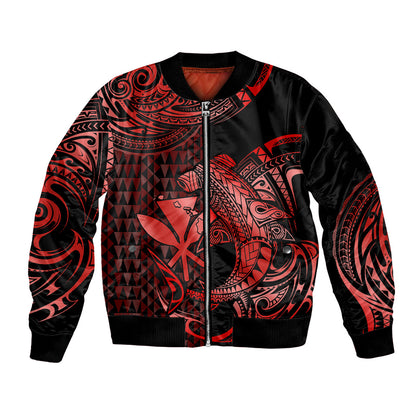 (Custom Personalised) Hawaii Hammerhead Shark Bomber Jacket Polynesian Kakau With Kanaka Red