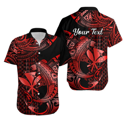 Custom Personalised Hawaii Hammerhead Shark Hawaiian Shirt Polynesian Kakau With Kanaka Red