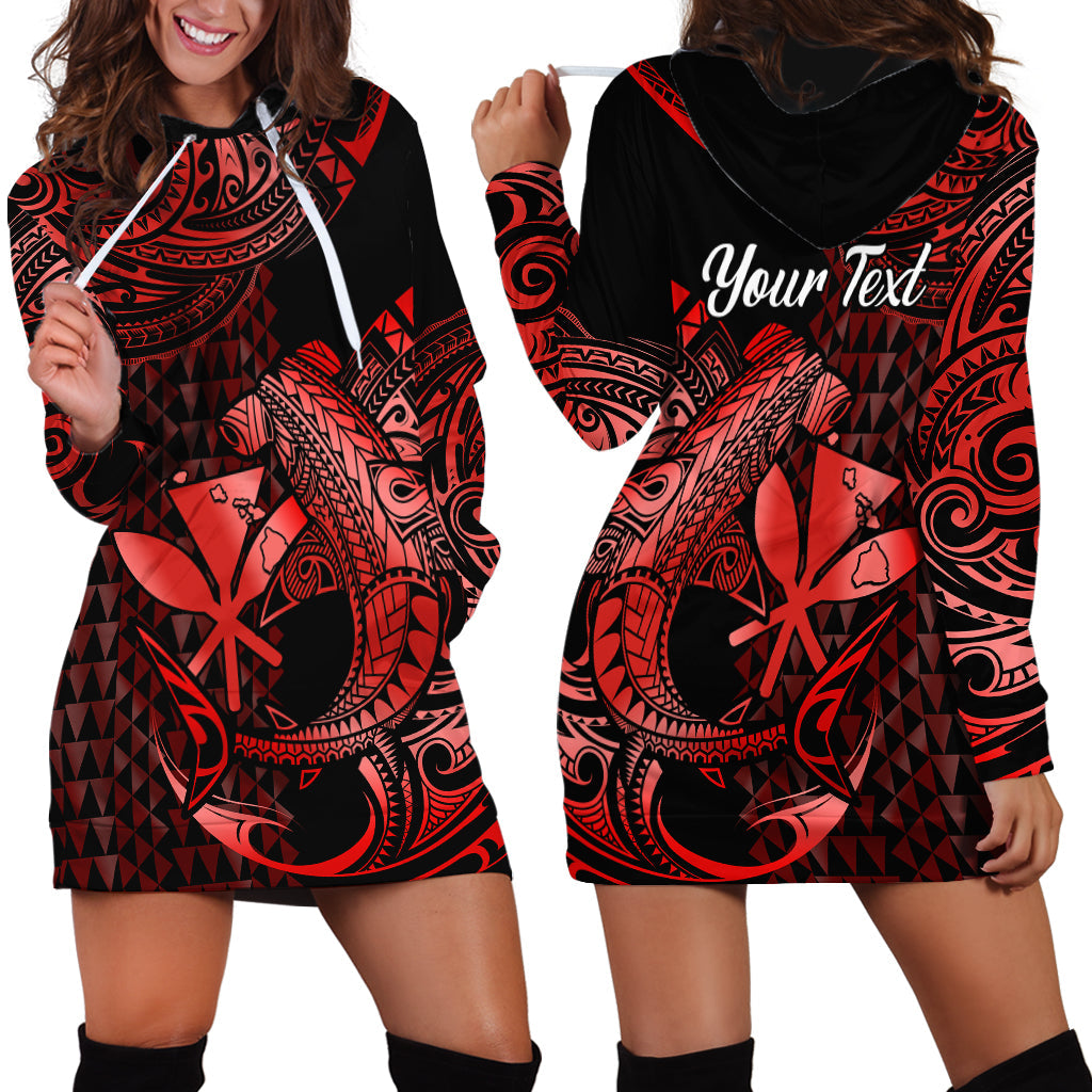 Custom Personalised Hawaii Hammerhead Shark Hoodie Dress Polynesian Kakau With Kanaka Red