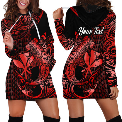 Custom Personalised Hawaii Hammerhead Shark Hoodie Dress Polynesian Kakau With Kanaka Red