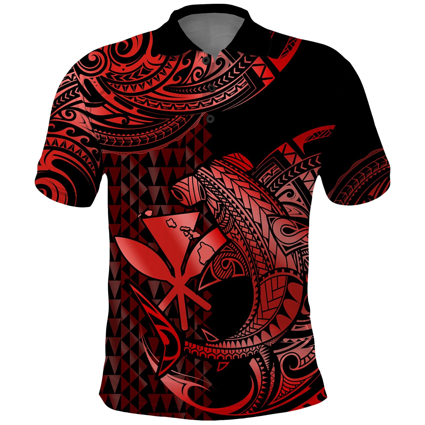Custom Personalised Hawaii Hammerhead Shark Polo Shirt Polynesian Kakau With Kanaka Red