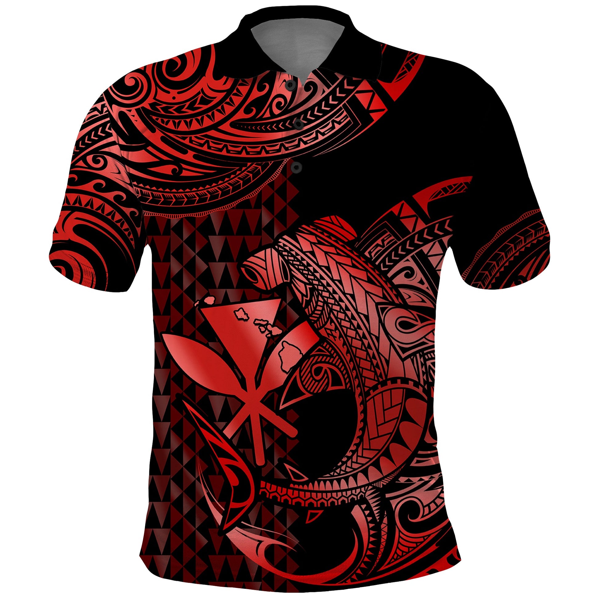 Custom Personalised Hawaii Hammerhead Shark Polo Shirt Polynesian Kakau With Kanaka Red