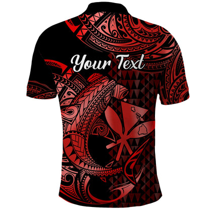 Custom Personalised Hawaii Hammerhead Shark Polo Shirt Polynesian Kakau With Kanaka Red