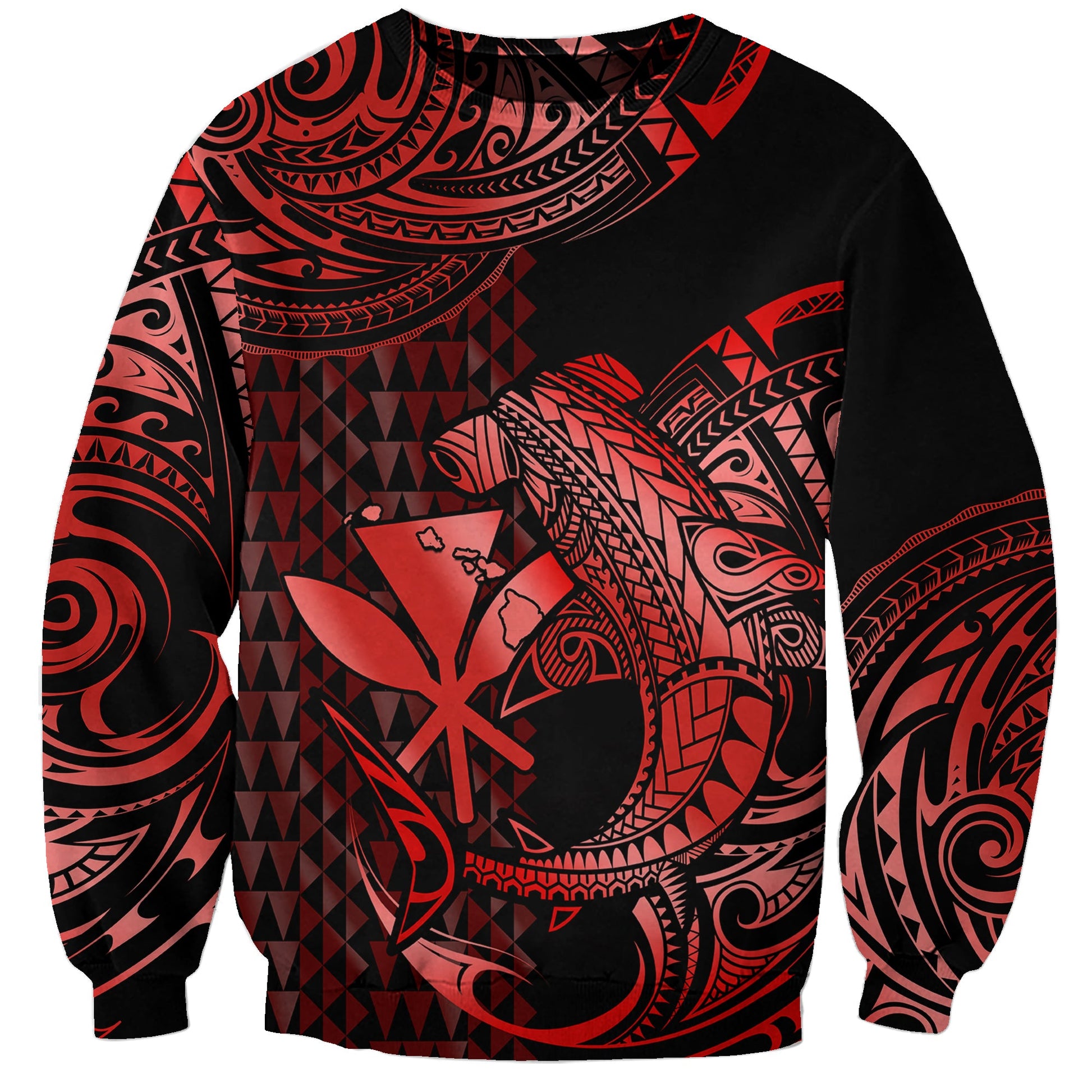 Custom Personalised Hawaii Hammerhead Shark Sweatshirt Polynesian Kakau With Kanaka Red