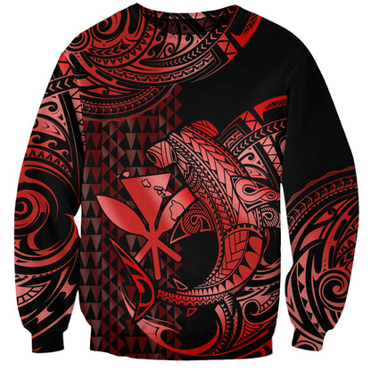 Custom Personalised Hawaii Hammerhead Shark Sweatshirt Polynesian Kakau With Kanaka Red