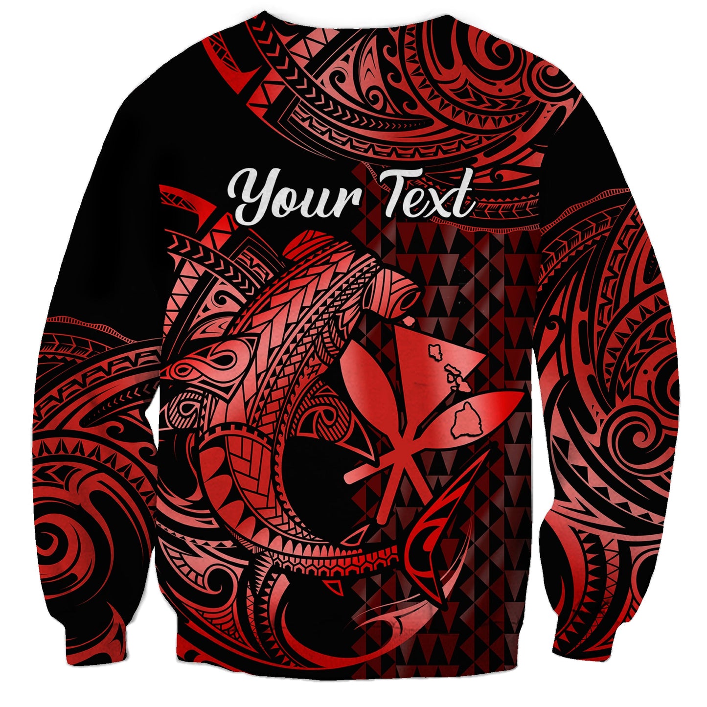 Custom Personalised Hawaii Hammerhead Shark Sweatshirt Polynesian Kakau With Kanaka Red