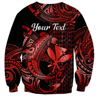 Custom Personalised Hawaii Hammerhead Shark Sweatshirt Polynesian Kakau With Kanaka Red