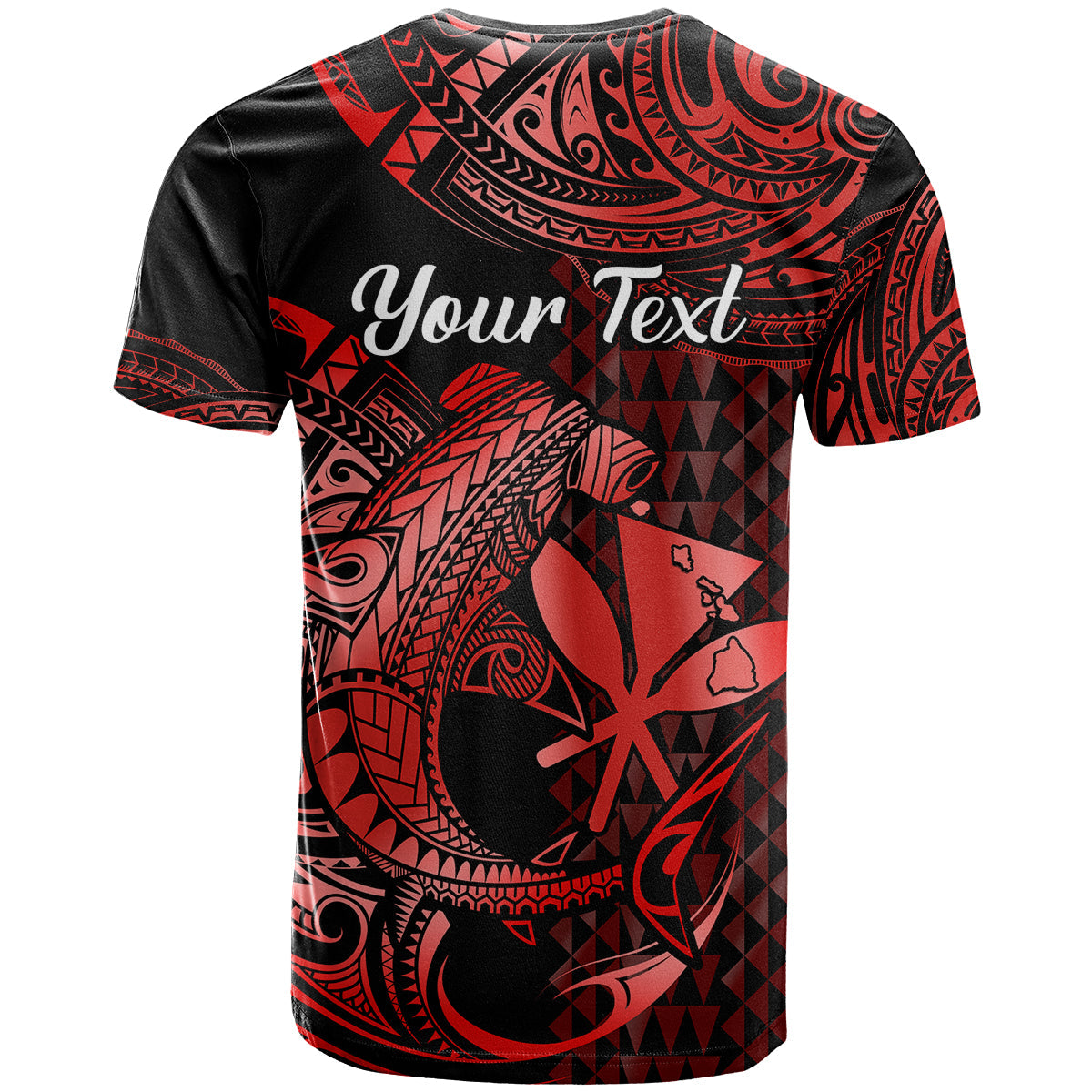 (Custom Personalised) Hawaii Hammerhead Shark T Shirt Polynesian Kakau With Kanaka Red