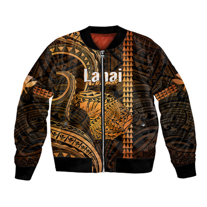 Polynesian Hawaiian Islands Bomber Jacket Lani Map Gold Kanaka With Kakau