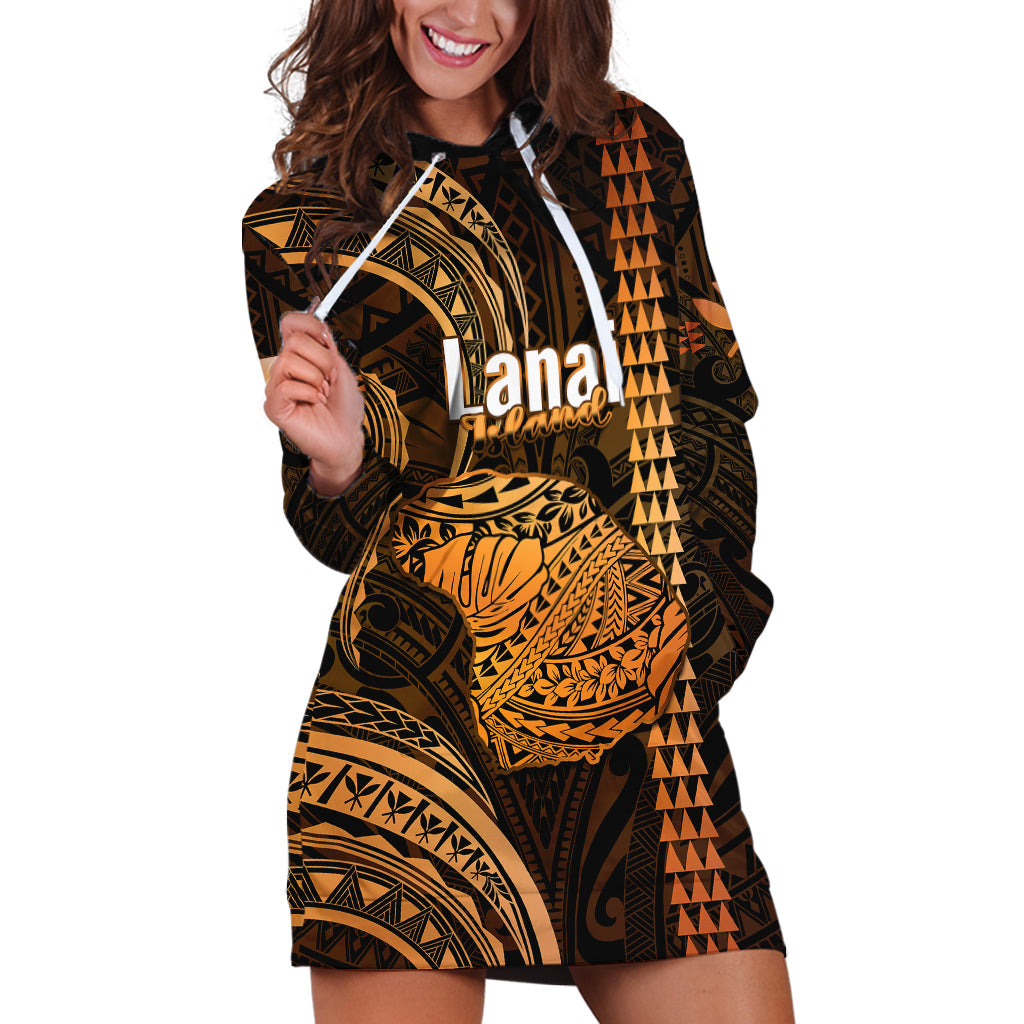 Polynesian Hawaiian Islands Hoodie Dress Lani Map Gold Kanaka With Kakau