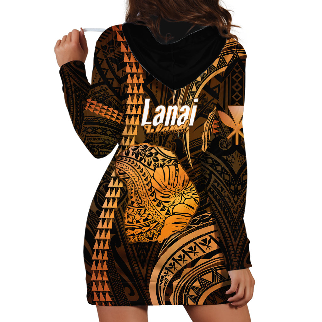 Polynesian Hawaiian Islands Hoodie Dress Lani Map Gold Kanaka With Kakau