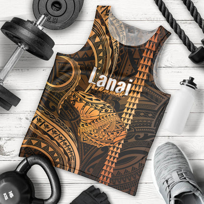 Polynesian Pride Hawaiian Islands Men Tank Top Lani Map Gold Kanaka With Kakau