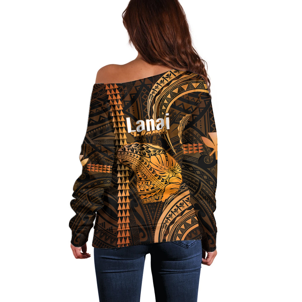 Polynesian Hawaiian Islands Off Shoulder Sweater Lani Map Gold Kanaka With Kakau