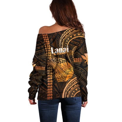 Polynesian Hawaiian Islands Off Shoulder Sweater Lani Map Gold Kanaka With Kakau