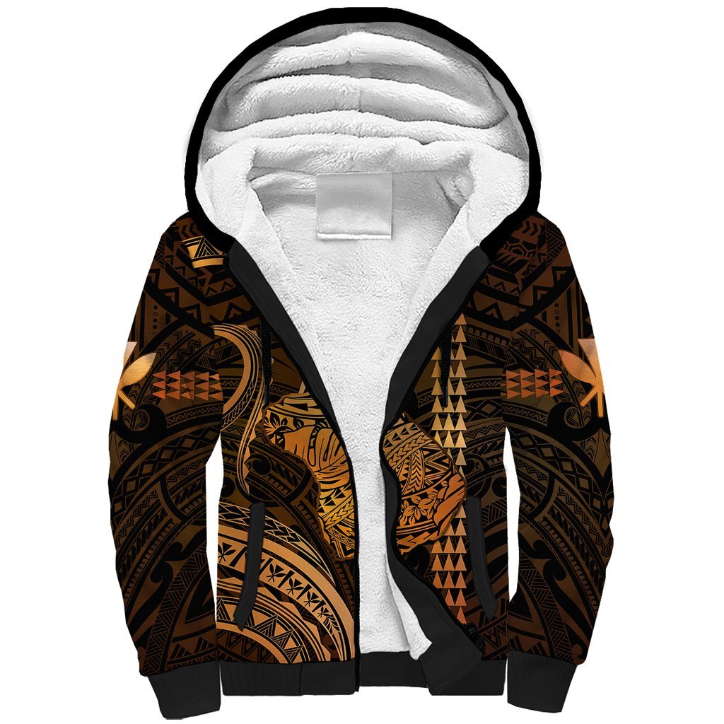 Polynesian Hawaiian Islands Sherpa Hoodie Lani Map Gold Kanaka With Kakau