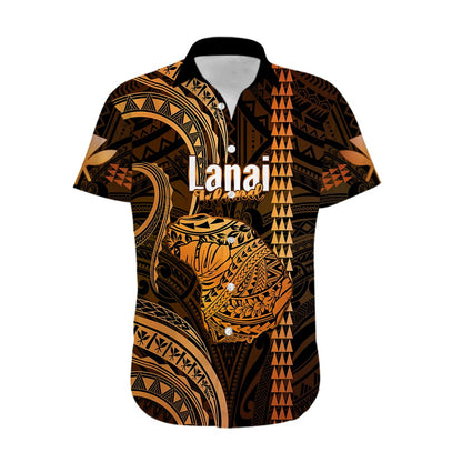 Personalised Hawaiian Islands Hawaiian Shirt Lani Map Gold Kanaka With Kakau