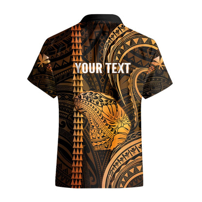 Personalised Hawaiian Islands Hawaiian Shirt Lani Map Gold Kanaka With Kakau