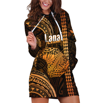 Personalised Hawaiian Islands Hoodie Dress Lani Map Gold Kanaka With Kakau