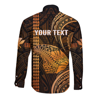 Personalised Hawaiian Islands Long Sleeve Button Shirt Lani Map Gold Kanaka With Kakau