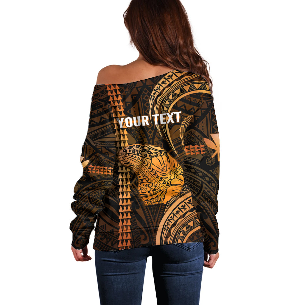 Personalised Hawaiian Islands Off Shoulder Sweater Lani Map Gold Kanaka With Kakau
