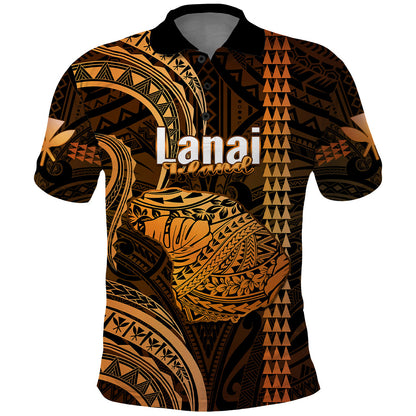 Personalised Hawaiian Islands Polo Shirt Lani Map Gold Kanaka With Kakau