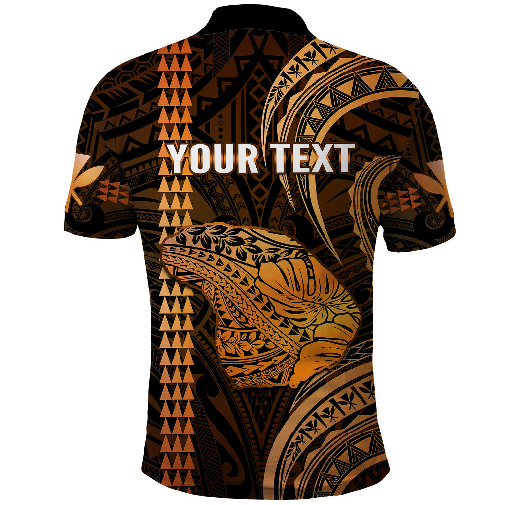 Personalised Hawaiian Islands Polo Shirt Lani Map Gold Kanaka With Kakau