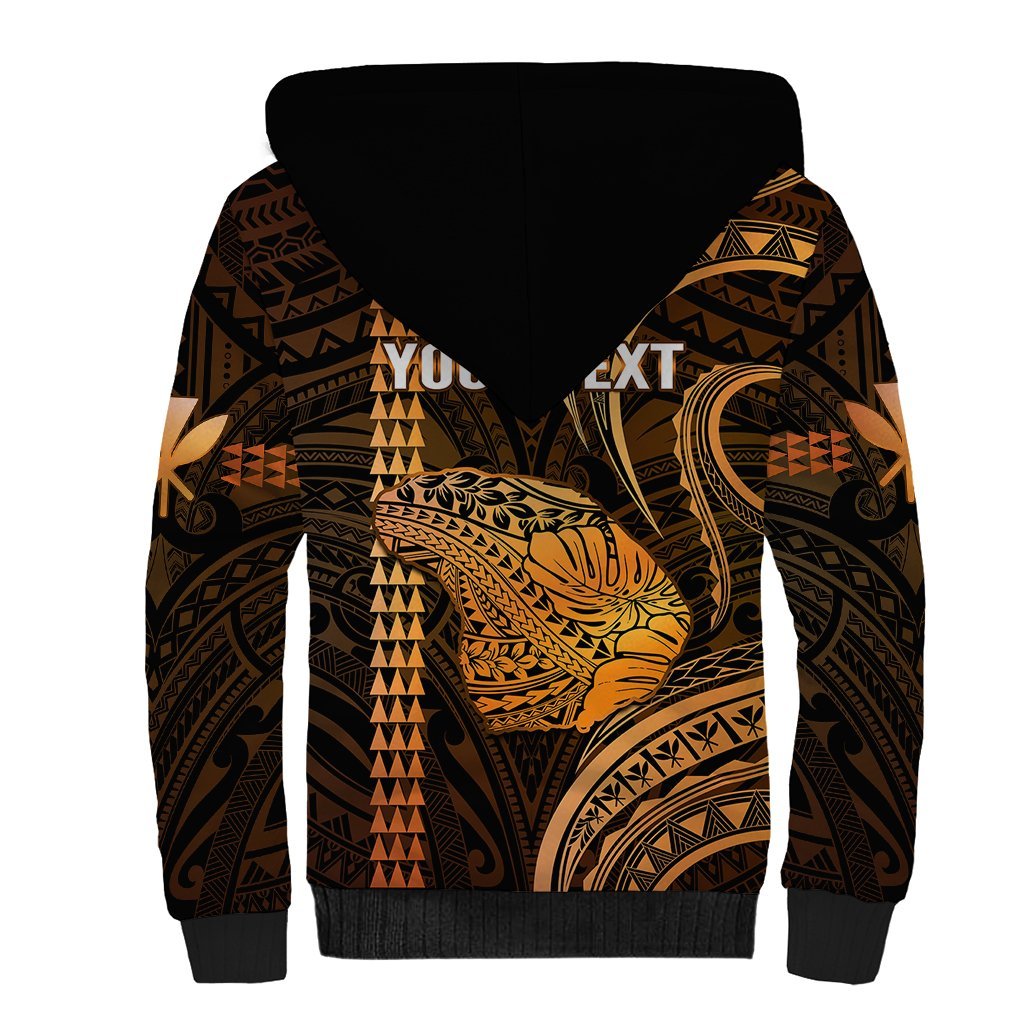 Personalised Hawaiian Islands Sherpa Hoodie Lani Map Gold Kanaka With Kakau