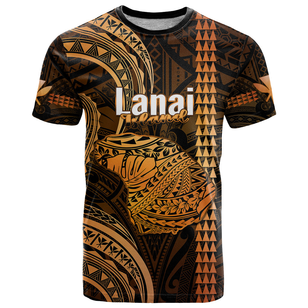 Personalised Hawaiian Islands T Shirt Lani Map Gold Kanaka With Kakau