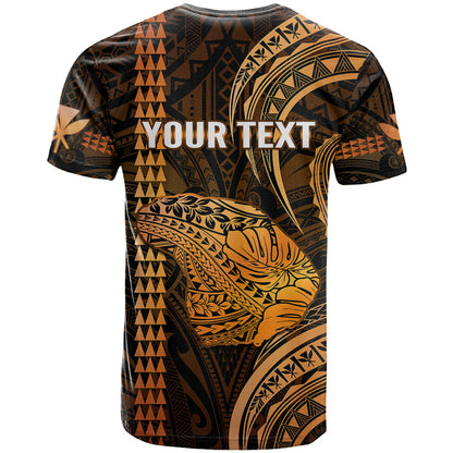 Personalised Hawaiian Islands T Shirt Lani Map Gold Kanaka With Kakau