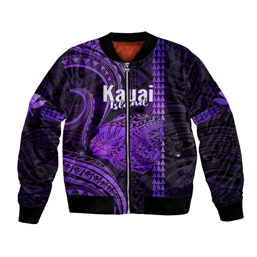 Polynesian Hawaiian Islands Bomber Jacket Kauai Map Purple Kanaka With Kakau