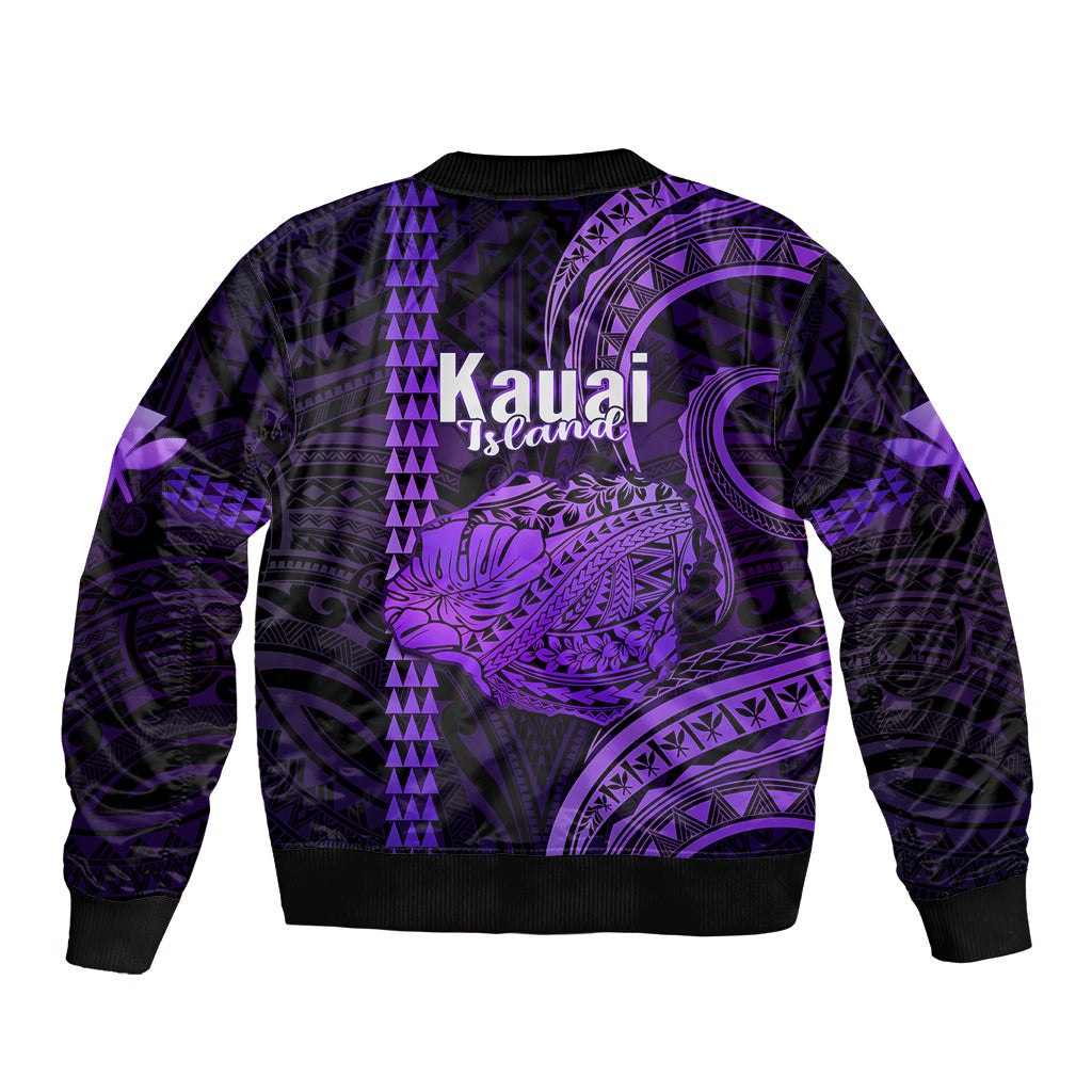 Polynesian Hawaiian Islands Bomber Jacket Kauai Map Purple Kanaka With Kakau