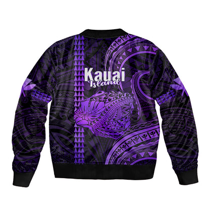 Polynesian Hawaiian Islands Bomber Jacket Kauai Map Purple Kanaka With Kakau