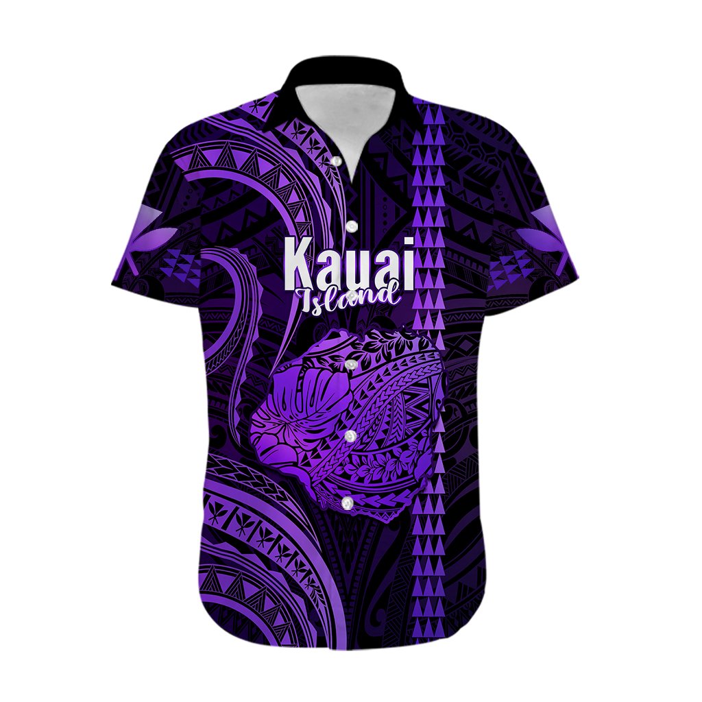 Polynesian Hawaiian Islands Hawaiian Shirt Kauai Map Purple Kanaka With Kakau