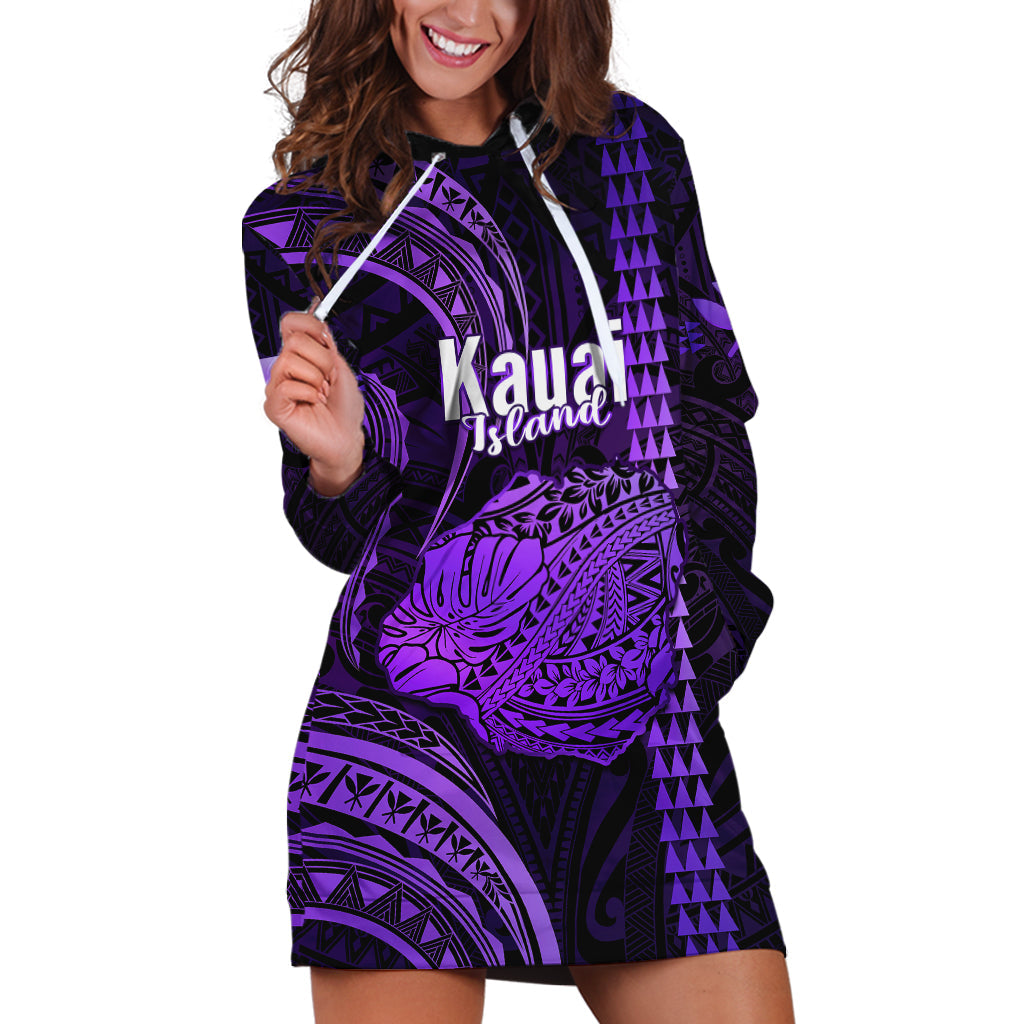Polynesian Hawaiian Islands Hoodie Dress Kauai Map Purple Kanaka With Kakau