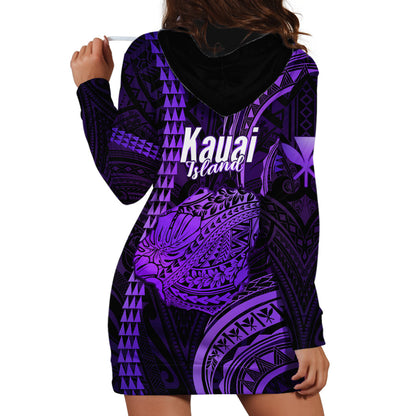 Polynesian Hawaiian Islands Hoodie Dress Kauai Map Purple Kanaka With Kakau