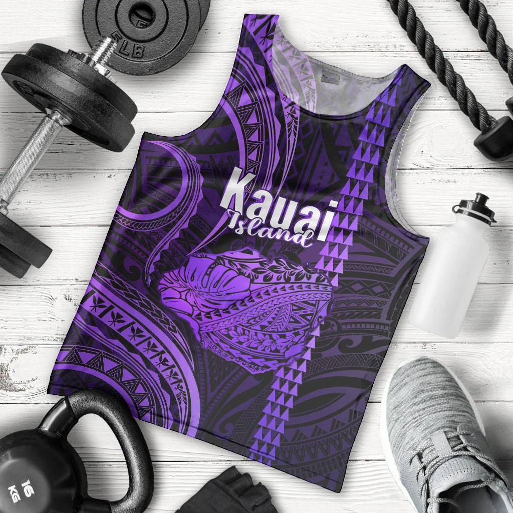 Polynesian Pride Hawaiian Islands Men Tank Top Kauai Map Purple Kanaka With Kakau