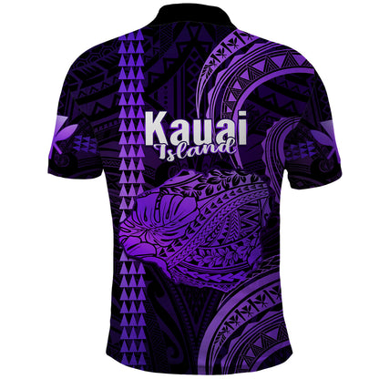 Polynesian Hawaiian Islands Polo Shirt Kauai Map Purple Kanaka With Kakau