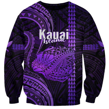 Polynesian Hawaiian Islands Sweatshirt Kauai Map Purple Kanaka With Kakau