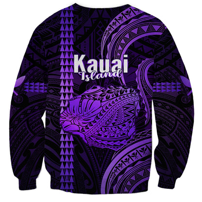 Polynesian Hawaiian Islands Sweatshirt Kauai Map Purple Kanaka With Kakau